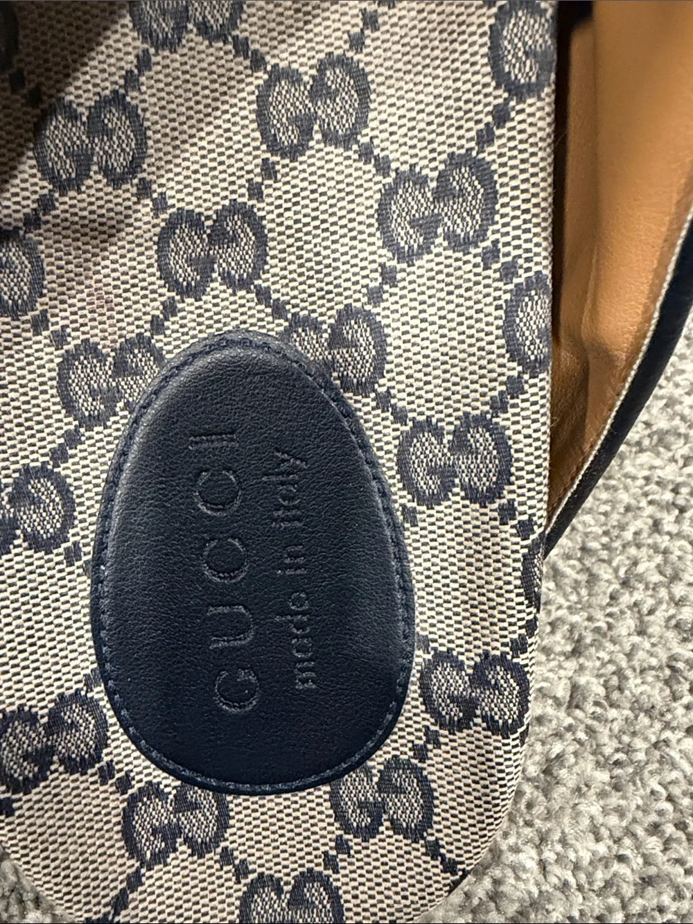 Gucci  Beige GG Canvas Double-Buckle Sandals with Navy Trim. Men’s size 11